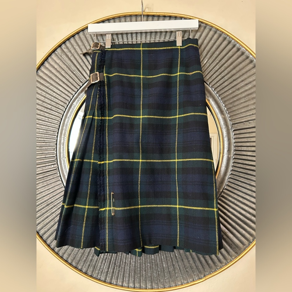 Vintage Plaid Tartan Skirt - Green and Yellow